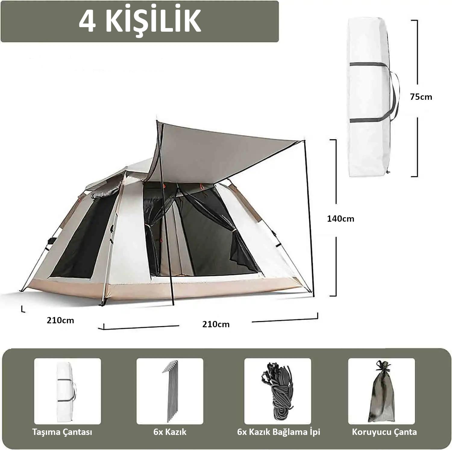 Valkyrie 4 Kişilik Tenteli Kamp Çadırı Tam Otomatik 210x210x140cm Kolay Kurulum Valkyrie 4 Kişilik Tenteli Kamp Çadırı Tam Otomatik 210x210x140cm Kolay Kurulum