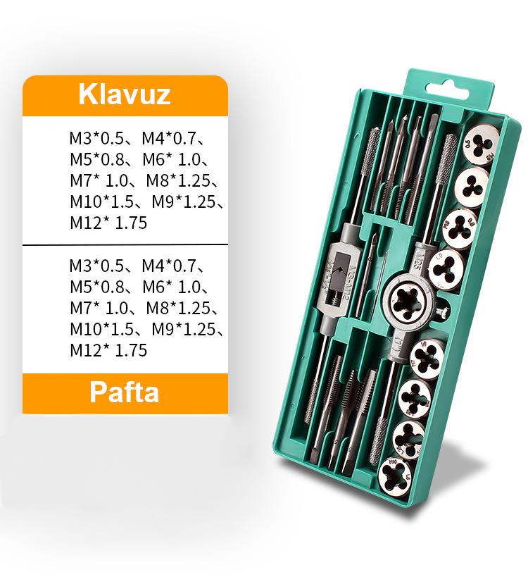 Valkyrie 20 Parça Klavuz Pafta Seti Metrik Set M3-M12 Arası 20li Takım Valkyrie 20 Parça Klavuz Pafta Seti Metrik Set M3-M12 Arası 20li Takım