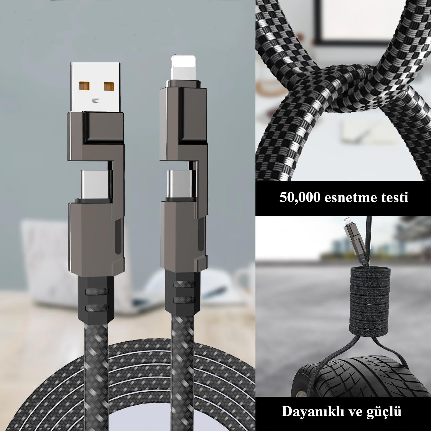 Valkyrie 100W-M 4in1 Güçlü ve Sağlam Data ve Şarj Kablosu - Ios Apple Type-C USB Valkyrie 100W-M 4in1 Güçlü ve Sağlam Data ve Şarj Kablosu - Ios Apple Type-C USB