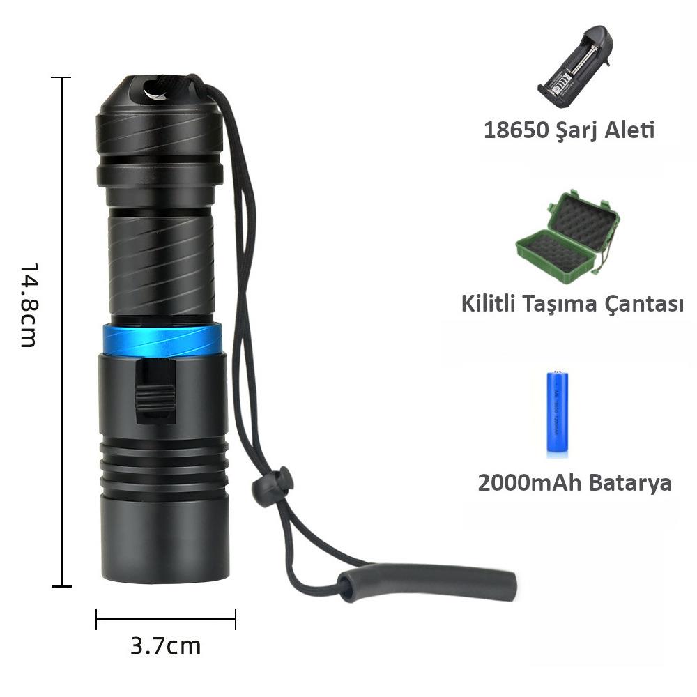 Valkyrie Profesyonel Şarjlı Su Altı Dalış Feneri Metal Kasa Yüksek Aydınlatma Su Geçirmez 2000mAh Kutulu Valkyrie Profesyonel Şarjlı Su Altı Dalış Feneri Metal Kasa Yüksek Aydınlatma Su Geçirmez 2000mAh Kutulu