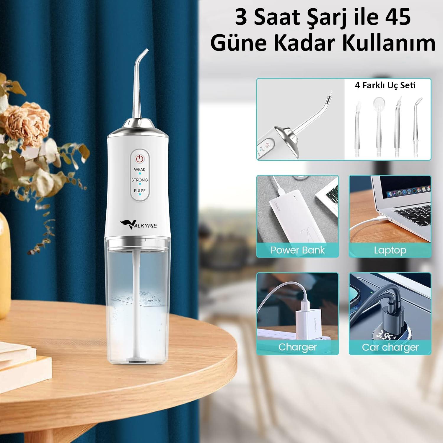 Valkyrie Şarj Edilebilir 4 Başlıklı Taşınabilir Diş Protez Bakım ve Ağız Duşu Yüksek Kapasite Beyaz Valkyrie Şarj Edilebilir 4 Başlıklı Taşınabilir Diş Protez Bakım ve Ağız Duşu Yüksek Kapasite Beyaz