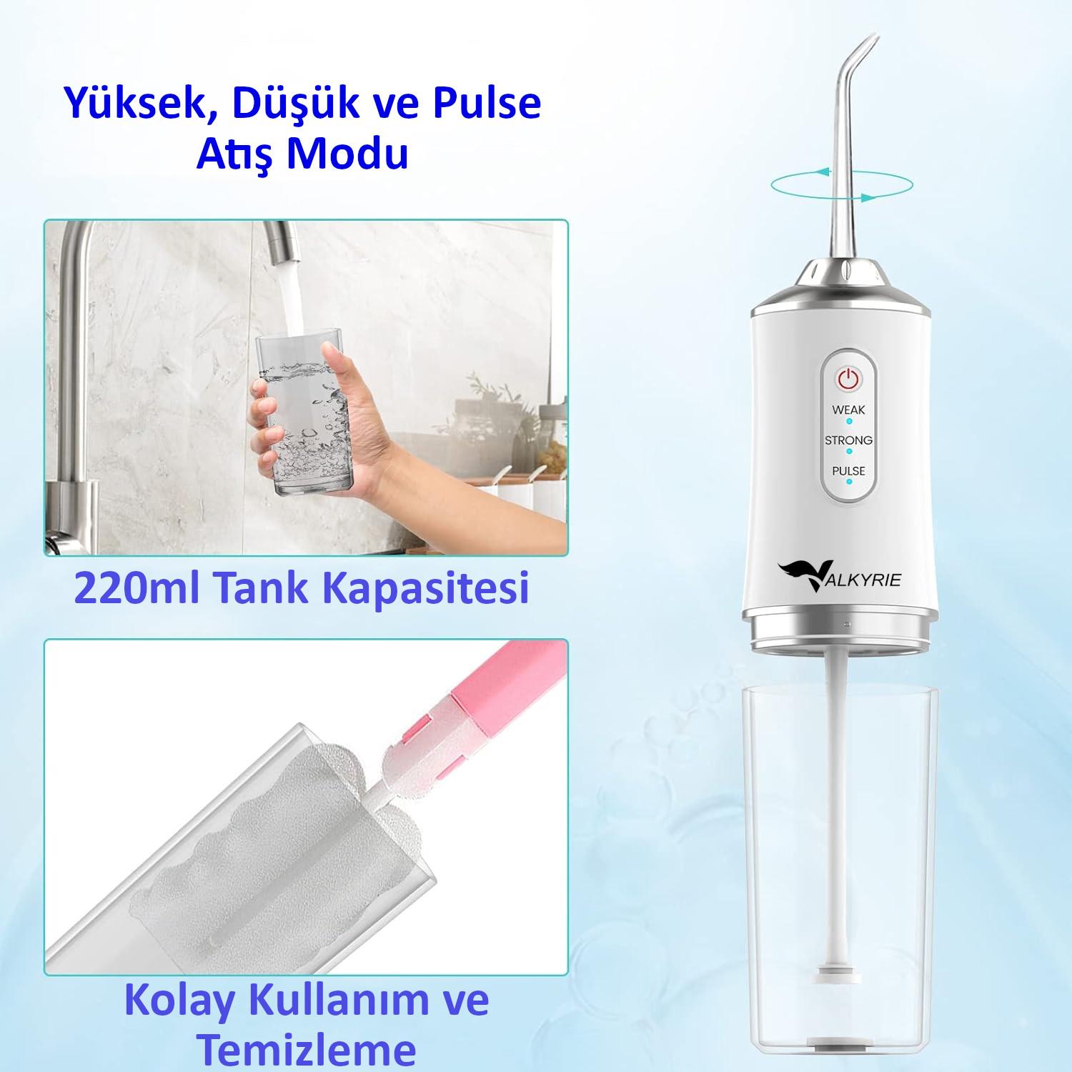 Valkyrie Şarj Edilebilir 4 Başlıklı Taşınabilir Diş Protez Bakım ve Ağız Duşu Yüksek Kapasite Beyaz Valkyrie Şarj Edilebilir 4 Başlıklı Taşınabilir Diş Protez Bakım ve Ağız Duşu Yüksek Kapasite Beyaz