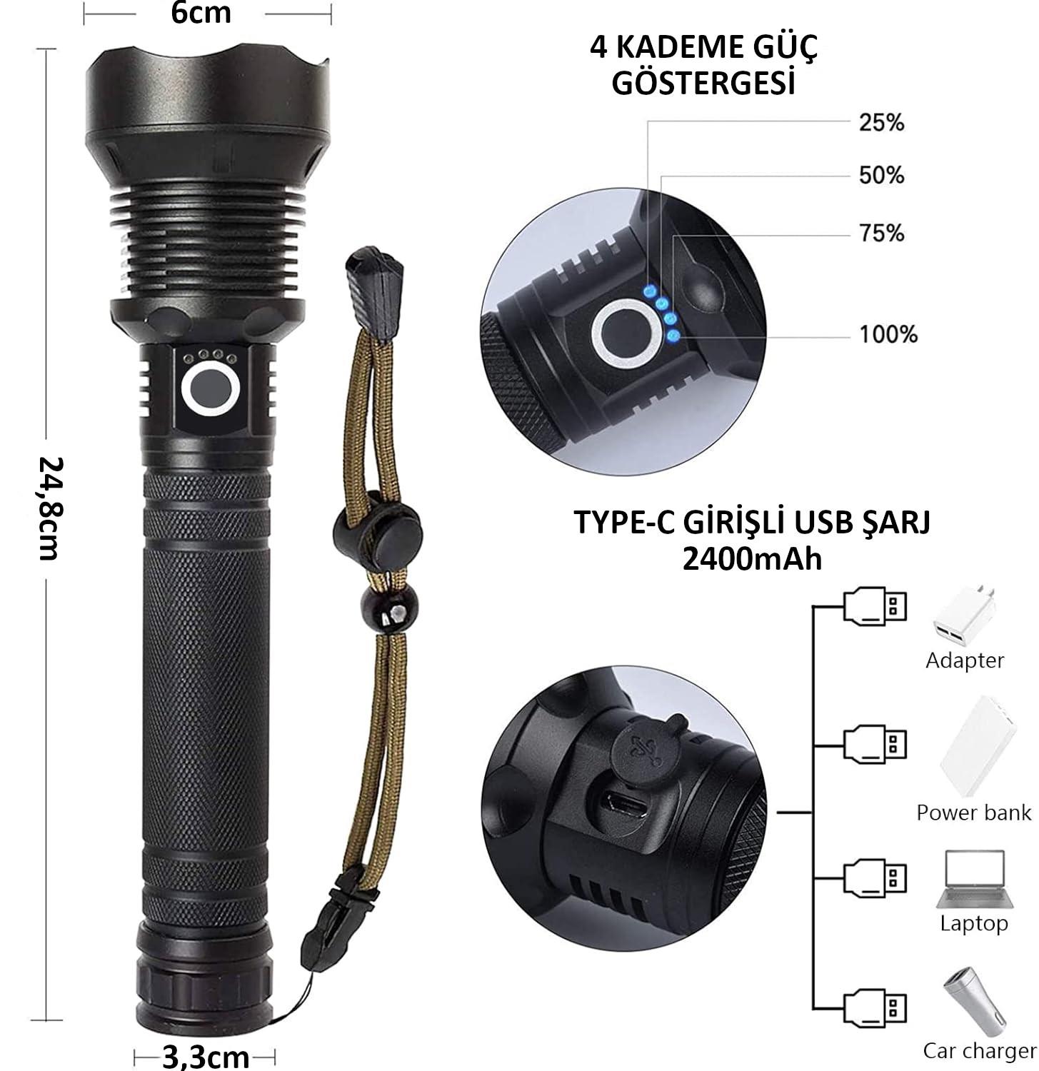 Valkyrie Şarjlı LED Ultra Güçlü El Feneri 2400mAh Zoom Darbeye Suya Dayanıklı 1. Kalite Valkyrie Şarjlı LED Ultra Güçlü El Feneri 2400mAh Zoom Darbeye Suya Dayanıklı 1. Kalite