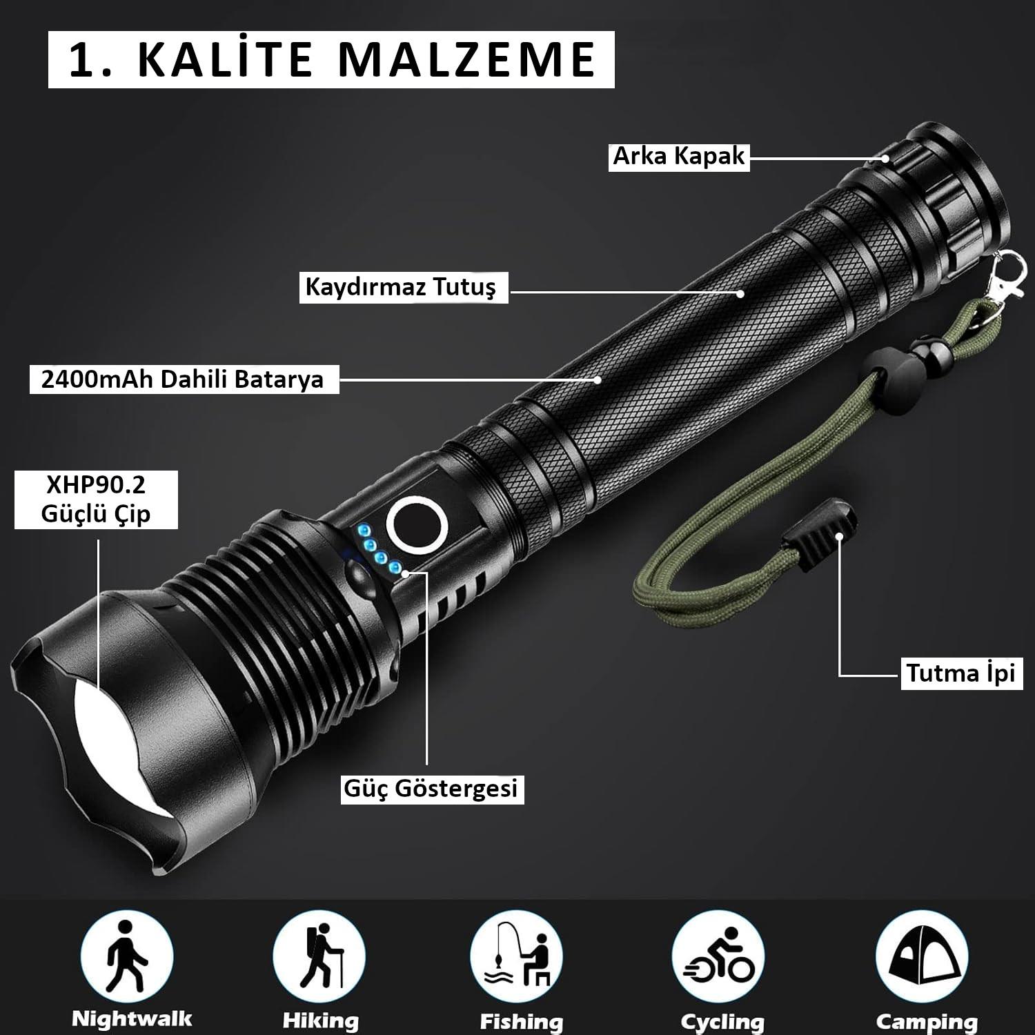 Valkyrie Şarjlı LED Ultra Güçlü El Feneri 2400mAh Zoom Darbeye Suya Dayanıklı 1. Kalite Valkyrie Şarjlı LED Ultra Güçlü El Feneri 2400mAh Zoom Darbeye Suya Dayanıklı 1. Kalite
