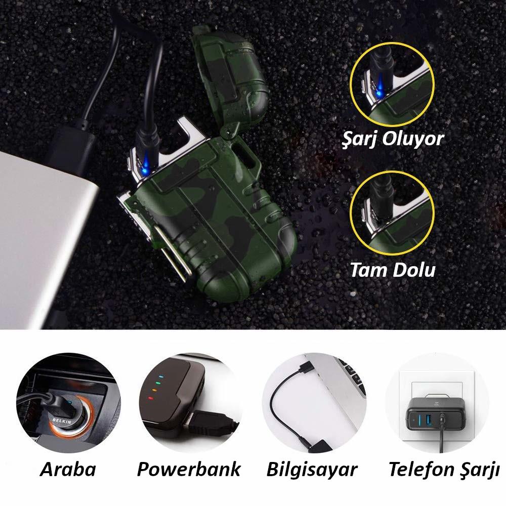 Valkyrie Su Geçirmez Şarjlı USB Çakmak Çift Ark Gazsız Plazma Elektrikli Alevsiz Çakmak Yeşil Valkyrie Su Geçirmez Şarjlı USB Çakmak Çift Ark Gazsız Plazma Elektrikli Alevsiz Çakmak Yeşil